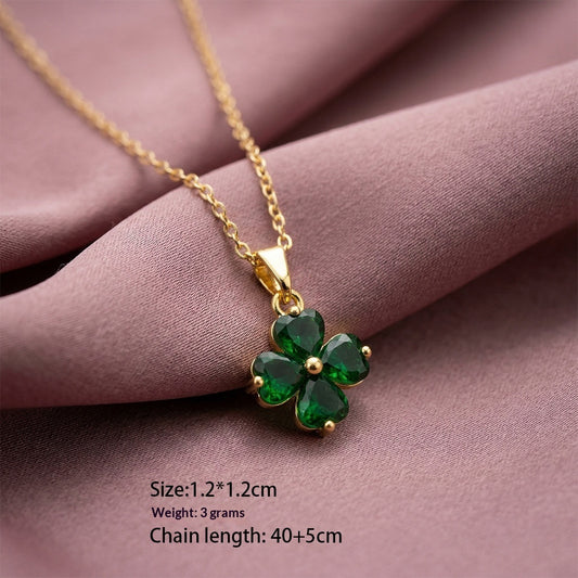 Light Luxury Fashionable Versatile New Diamond-Encrusted Four-Leaf Clover Necklace For Women