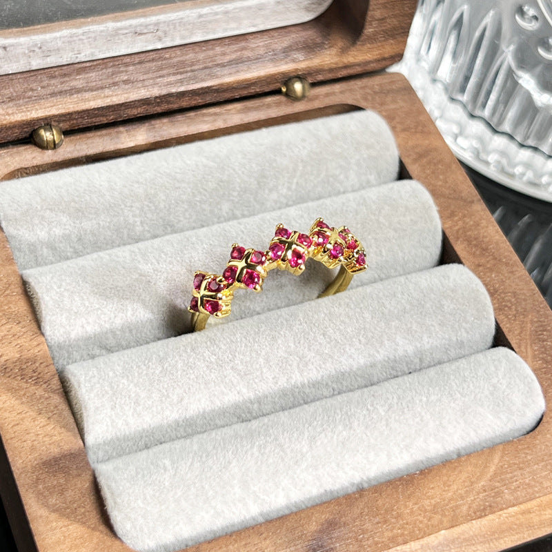 Floral Rose-Gold Zircon Open Ring For Women