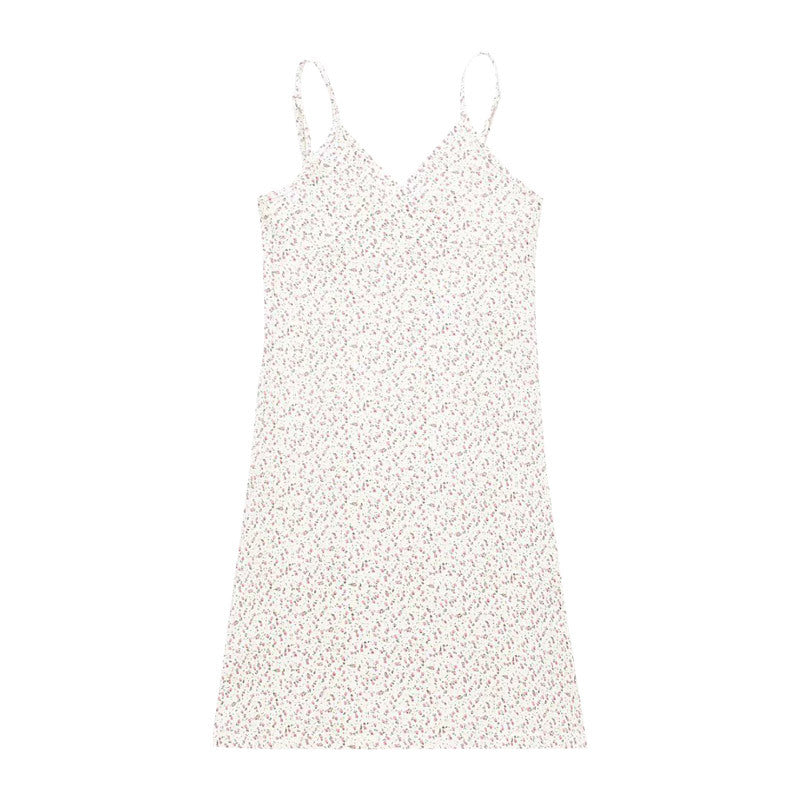 European And American Retro Printed V-Neck Slip Dress For Women