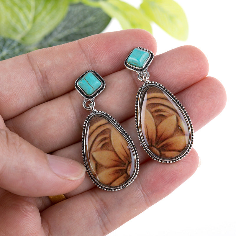 Antique Silver Turquoise Earrings European And American Style Brown
