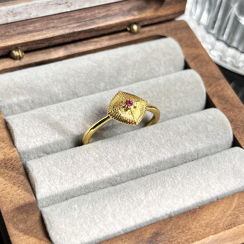 Floral Rose-Gold Zircon Open Ring For Women