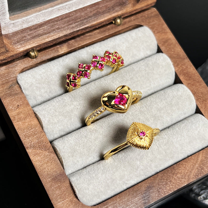 Floral Rose-Gold Zircon Open Ring For Women