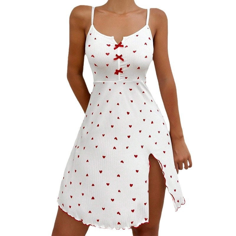 Printed Split Deep V-Neck Slip Dress Women