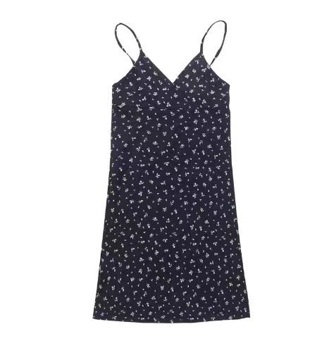 European And American Retro Printed V-Neck Slip Dress For Women