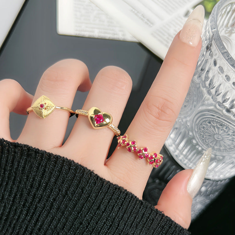Floral Rose-Gold Zircon Open Ring For Women
