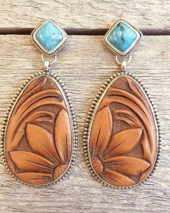 Antique Silver Turquoise Earrings European And American Style Brown