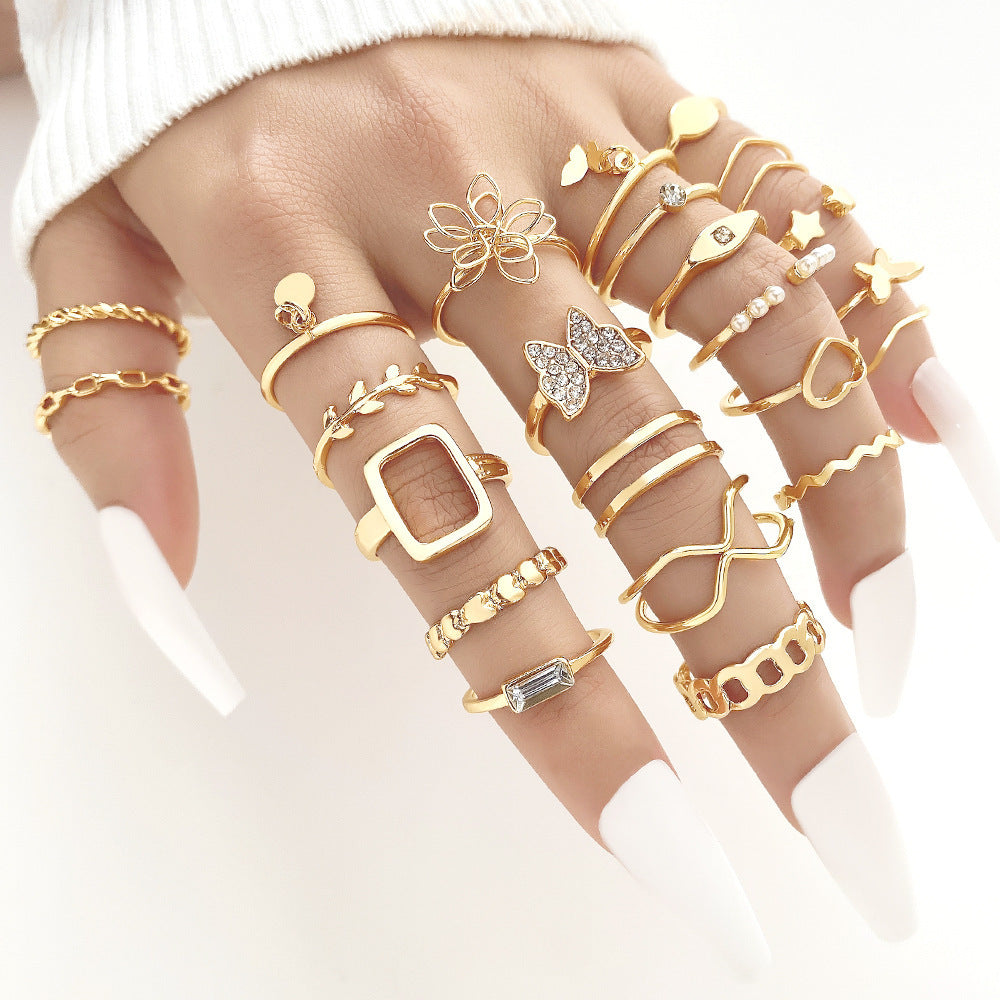 Open-End Multi-Joint Ring Set, 22-Piece Heart-Shaped Rings For Women