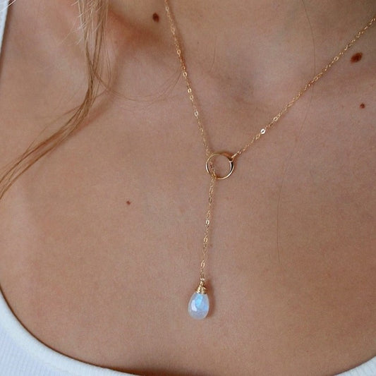 Luxe Casual Womens Teardrop Moonstone Y-Shape Necklace