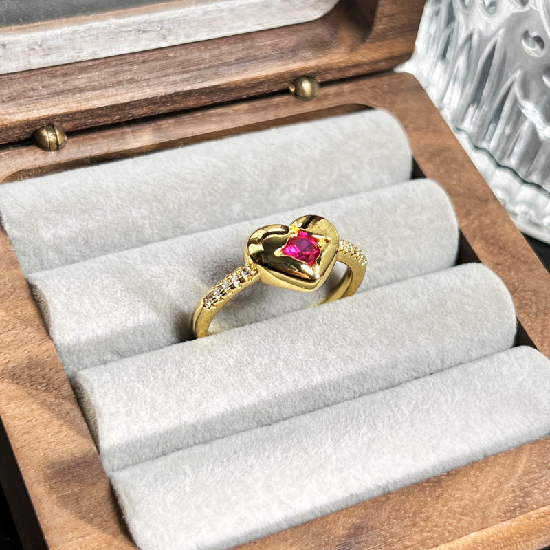 Floral Rose-Gold Zircon Open Ring For Women