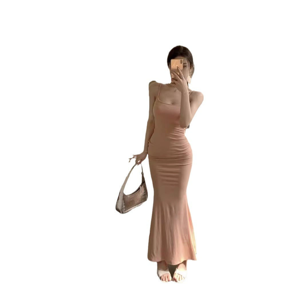 Sexy Strap Dress Elegant Sheath Fishtail Maxi Dress For Pear-Shaped Figures