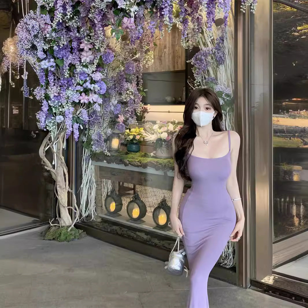 Sexy Strap Dress Elegant Sheath Fishtail Maxi Dress For Pear-Shaped Figures