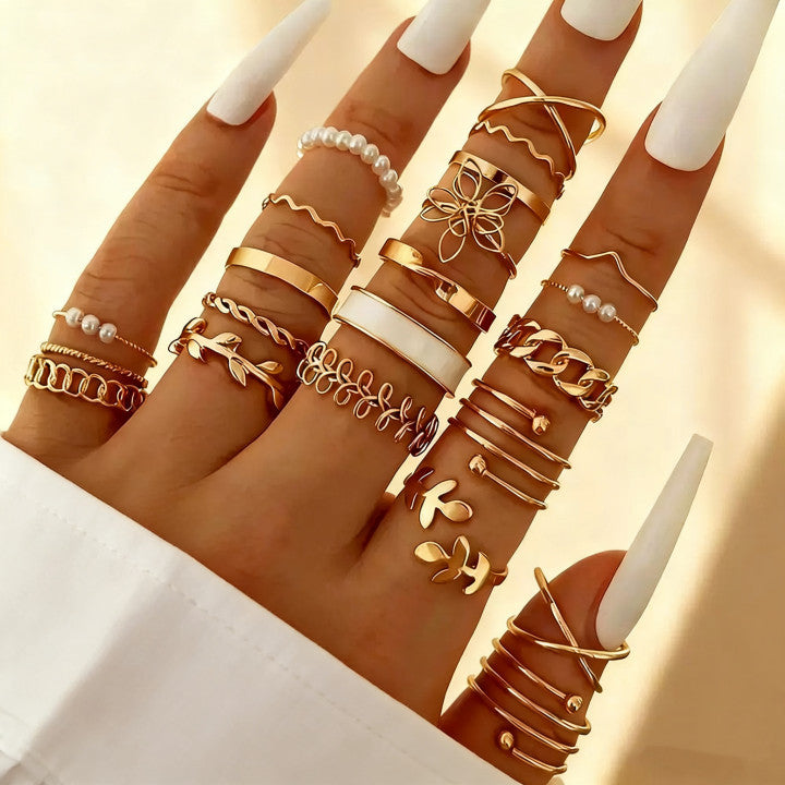 Open-End Multi-Joint Ring Set, 22-Piece Heart-Shaped Rings For Women